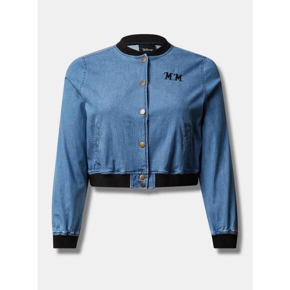 NWT Torrid 5X Disney Americana Mickey Mouse Denim Chambray Cropped Bomber Jacket - Picture 5 of 8